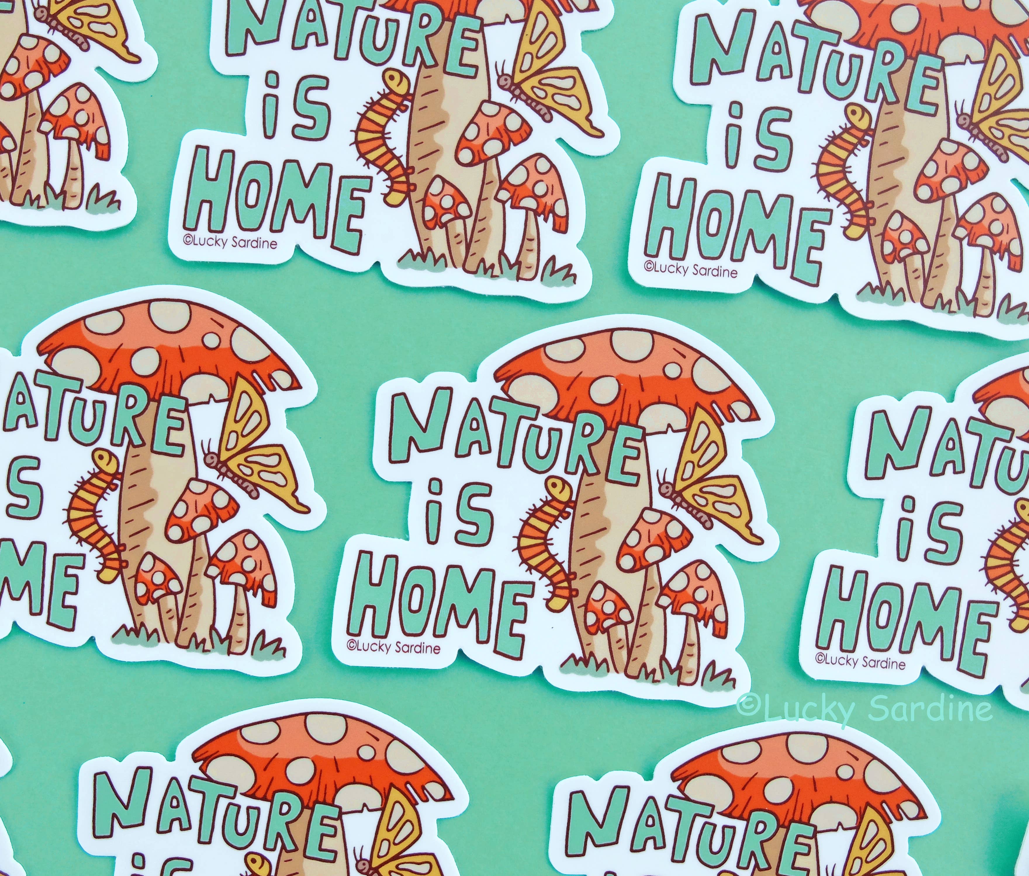 Nature Is Home, Butterfly Caterpillar Mushroom Vinyl Sticker