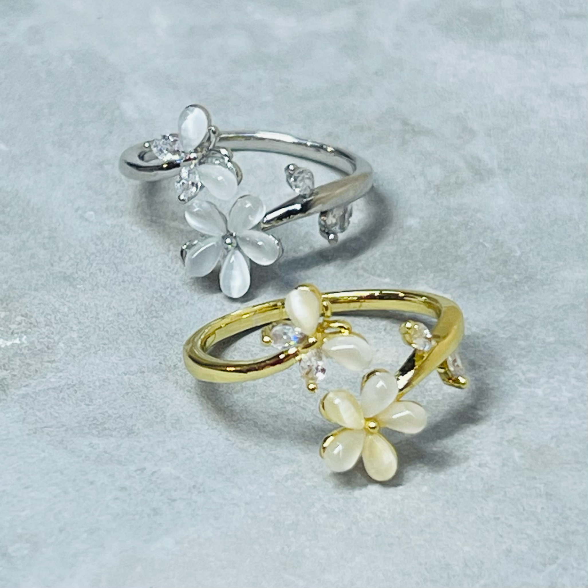 Flower and Butterfly Sparkling Gemstone Adjustable Ring Gift