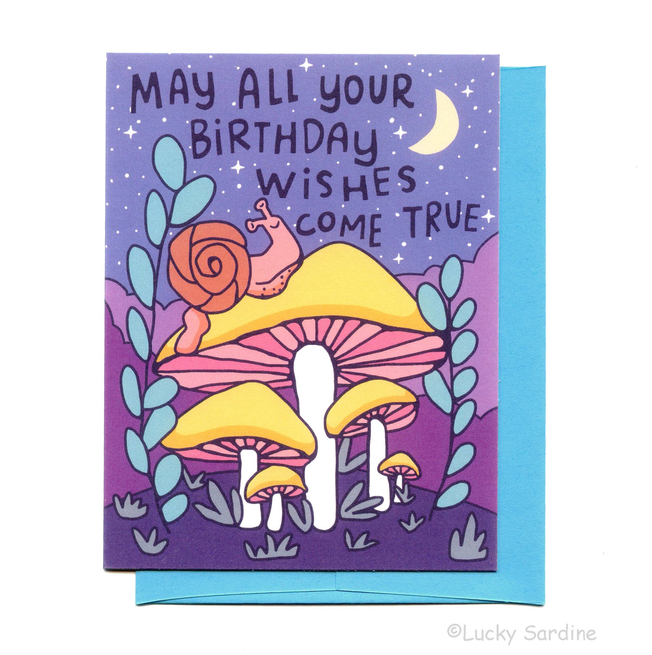 Snail Forest & Mushroom, Birthday Stars Wishes Card