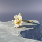 Elegant Flower Sparkling Gemstone Adjustable Ring, Charming