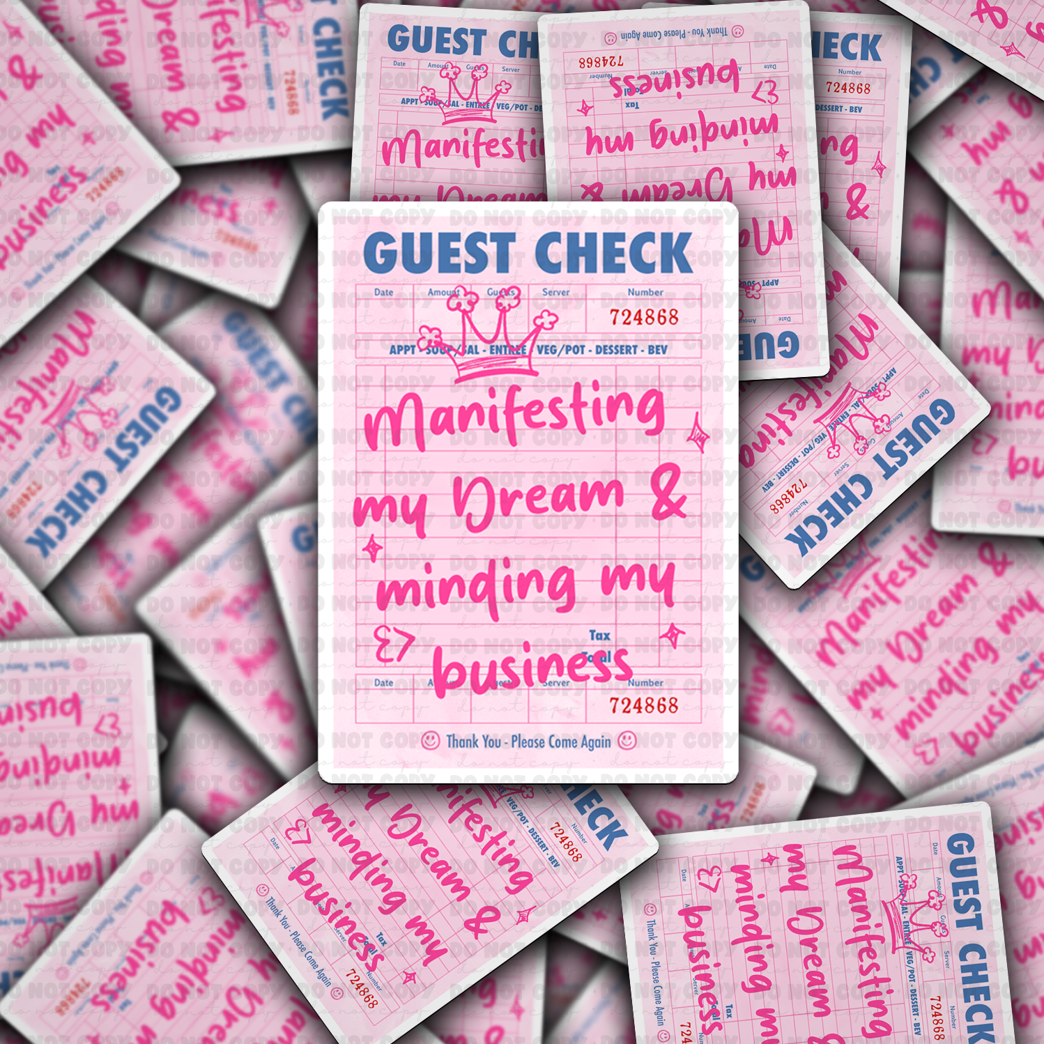 Guest check manifesting Die cut sticker
