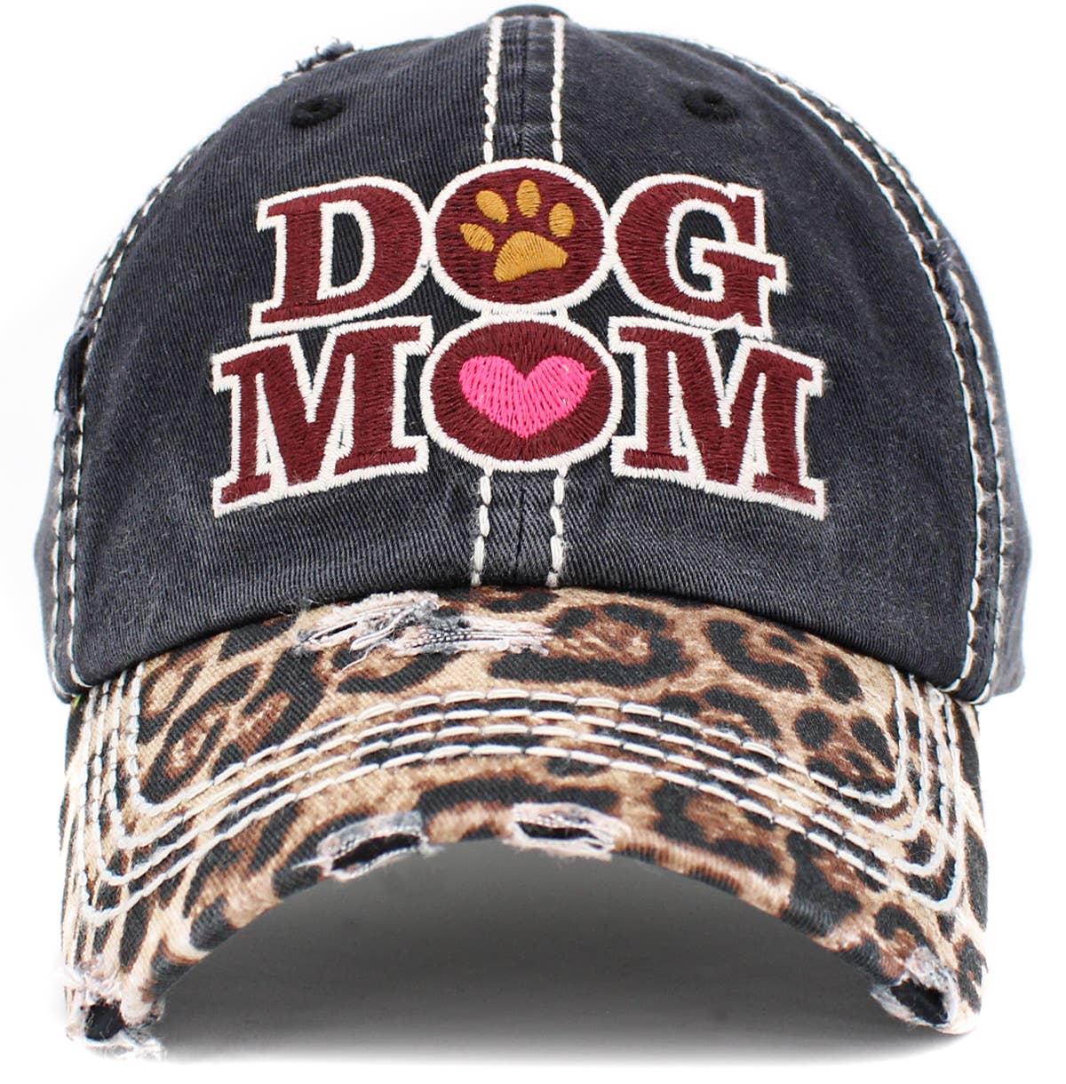 Dog Mom Leopard Washed Vintage Ballcap