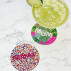 'Mom' Preppy Palm Seed Bead Coaster