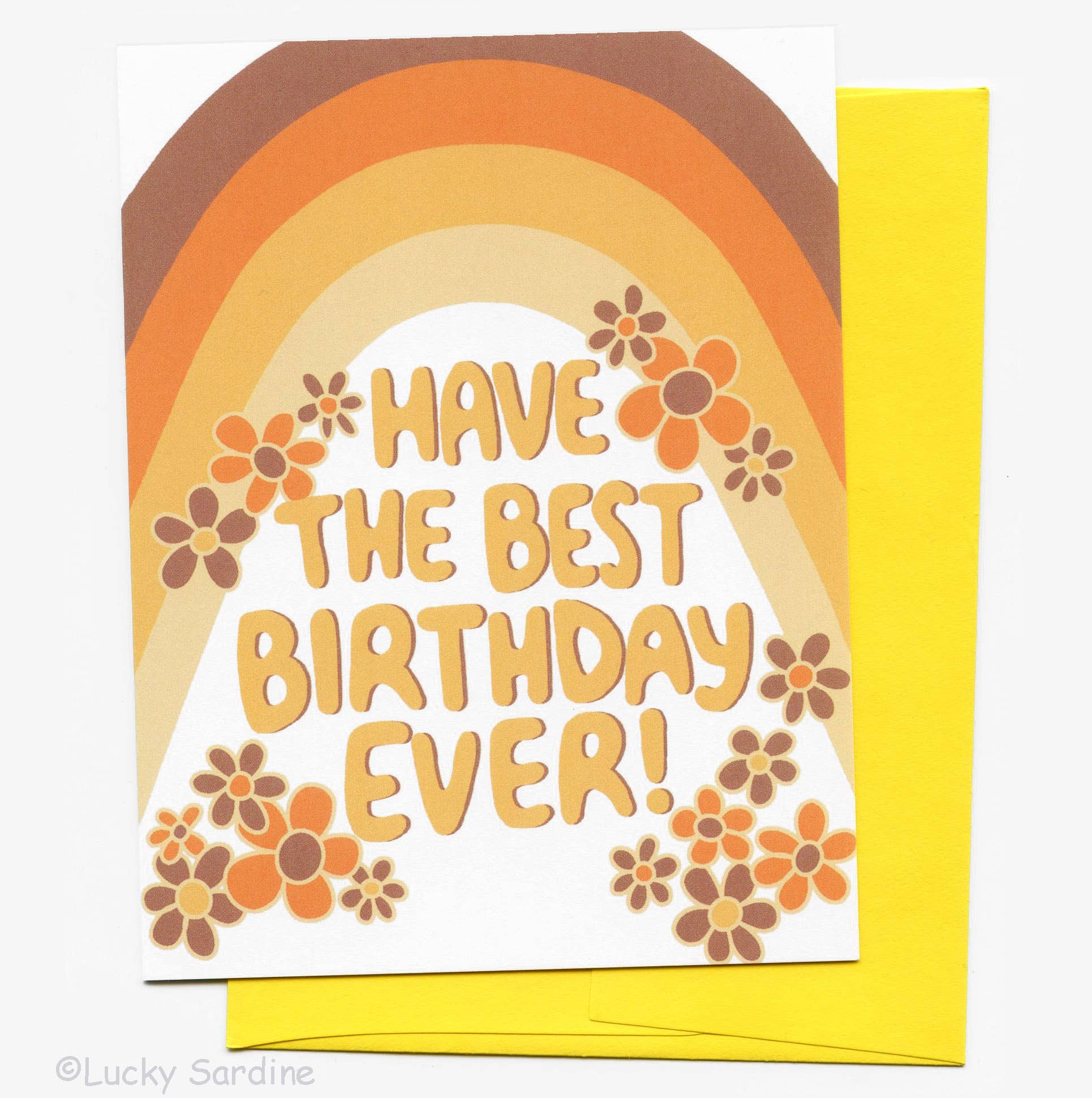 Retro, Rainbow & Flower, Hippie Birthday Card