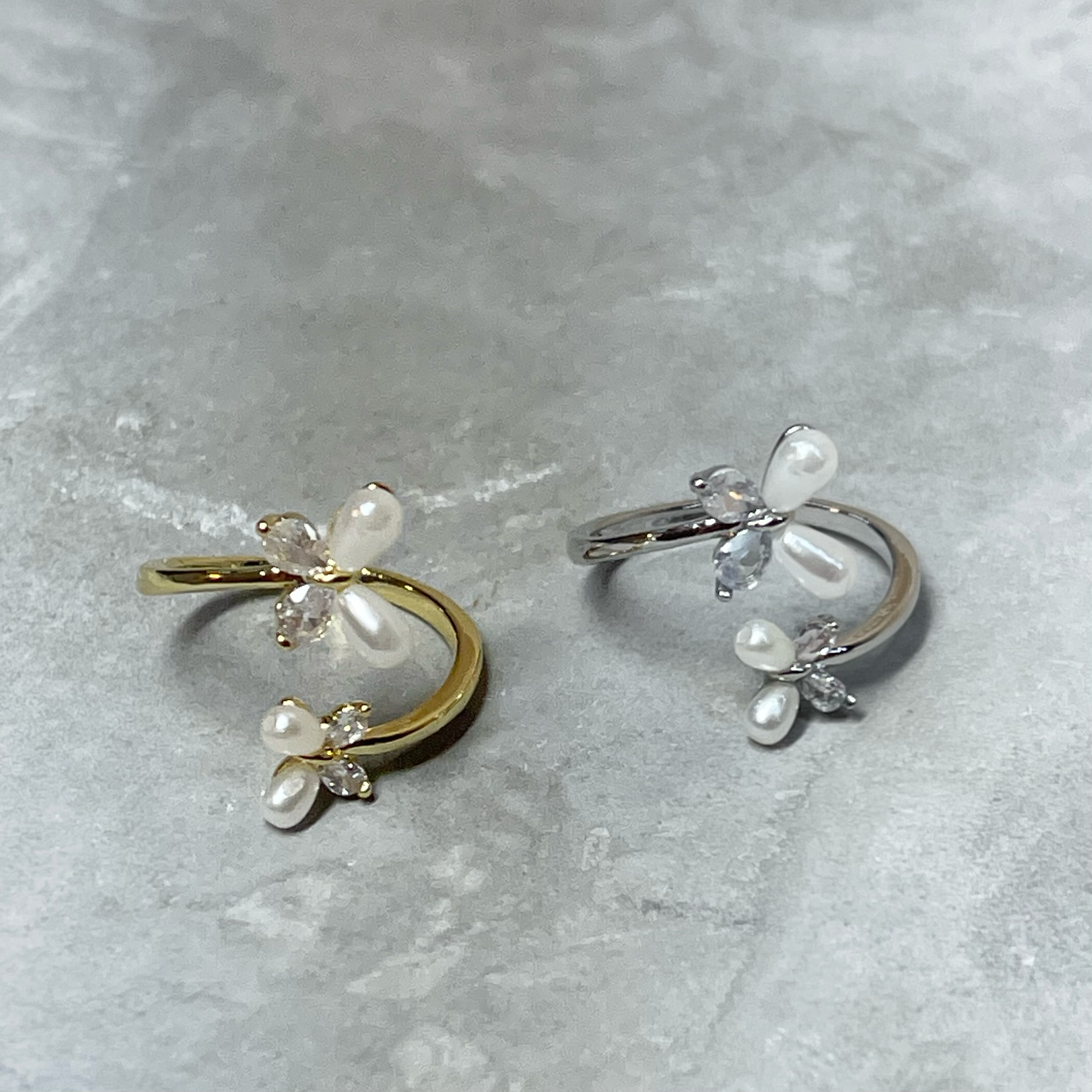 Flower and Butterfly Sparkling Gemstone Adjustable Ring Gift