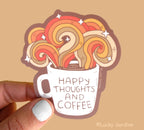 Happy Thoughts & Coffee, Retro Rainbow Vinyl Sticker