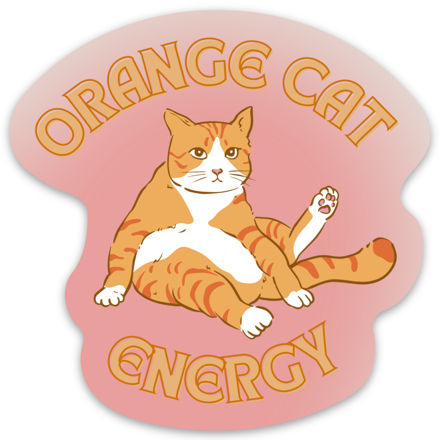Orange Cat Energy Glossy Die Cut Vinyl Sticker
