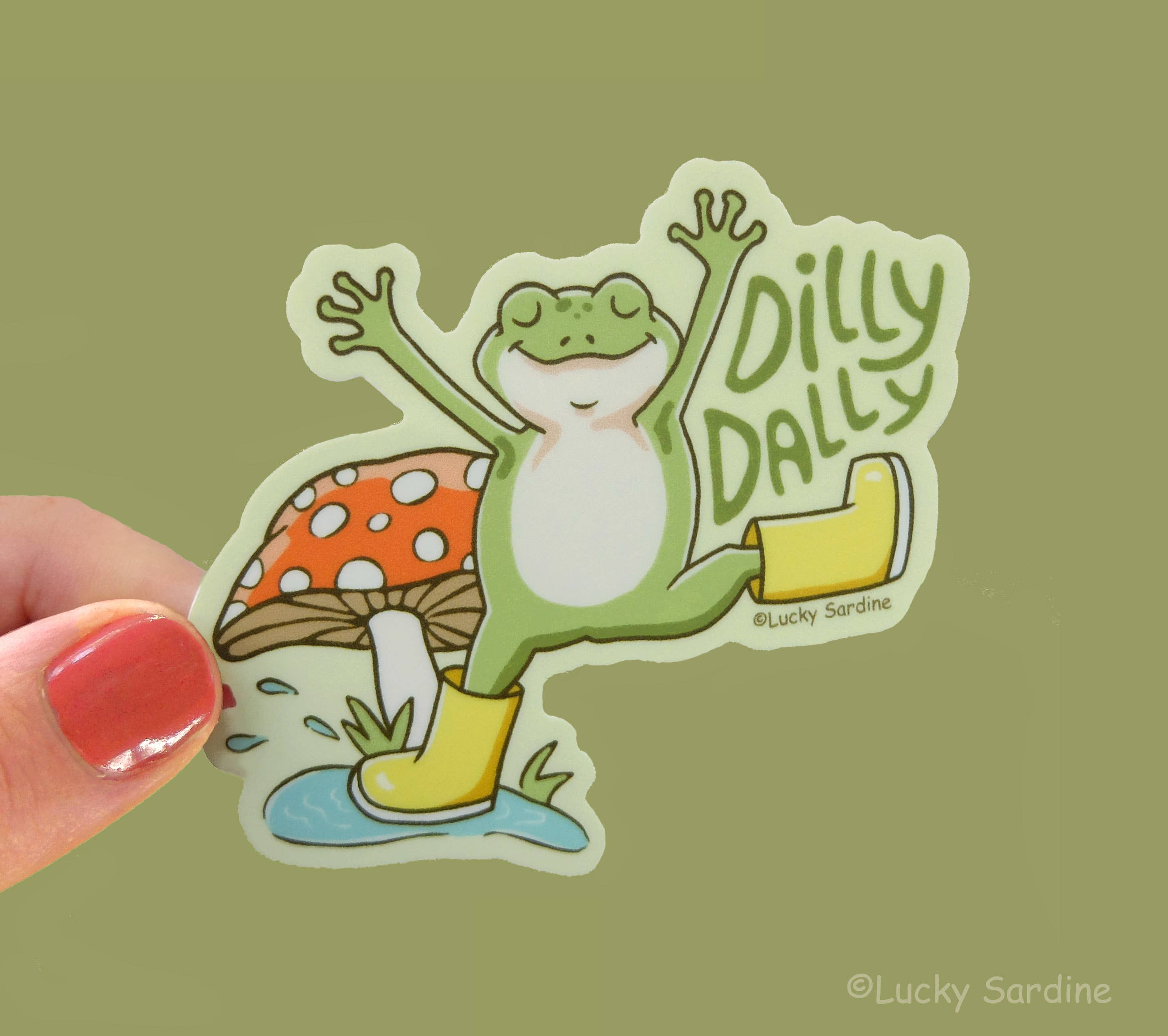 Frog & Mushroom, Dilly Dally Rainboots Vinyl Sticker