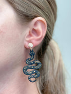 Gold & Leather Snake Drop Dangle Earrings