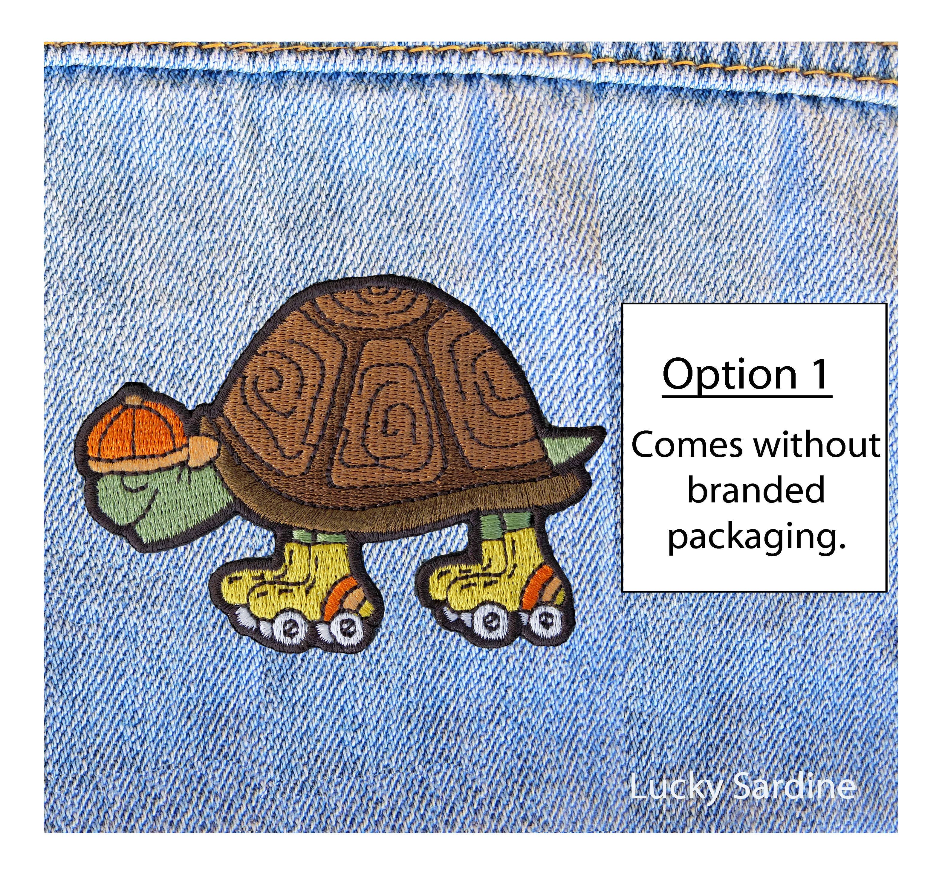 Tortoise Skate, Slow Roll Turtle, Embroidered Iron-On Patch
