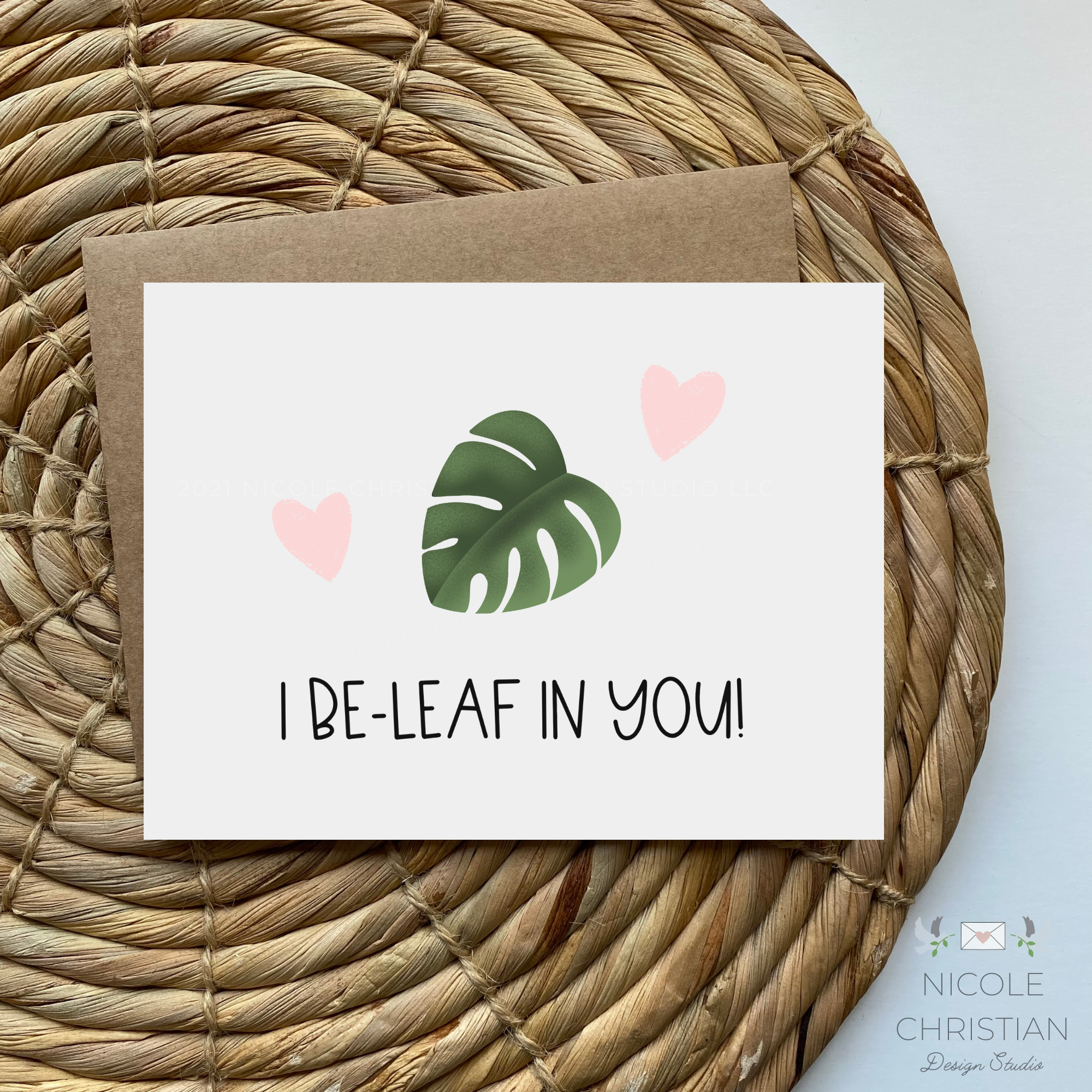 "I be leaf in you" monstera greeting card image 0