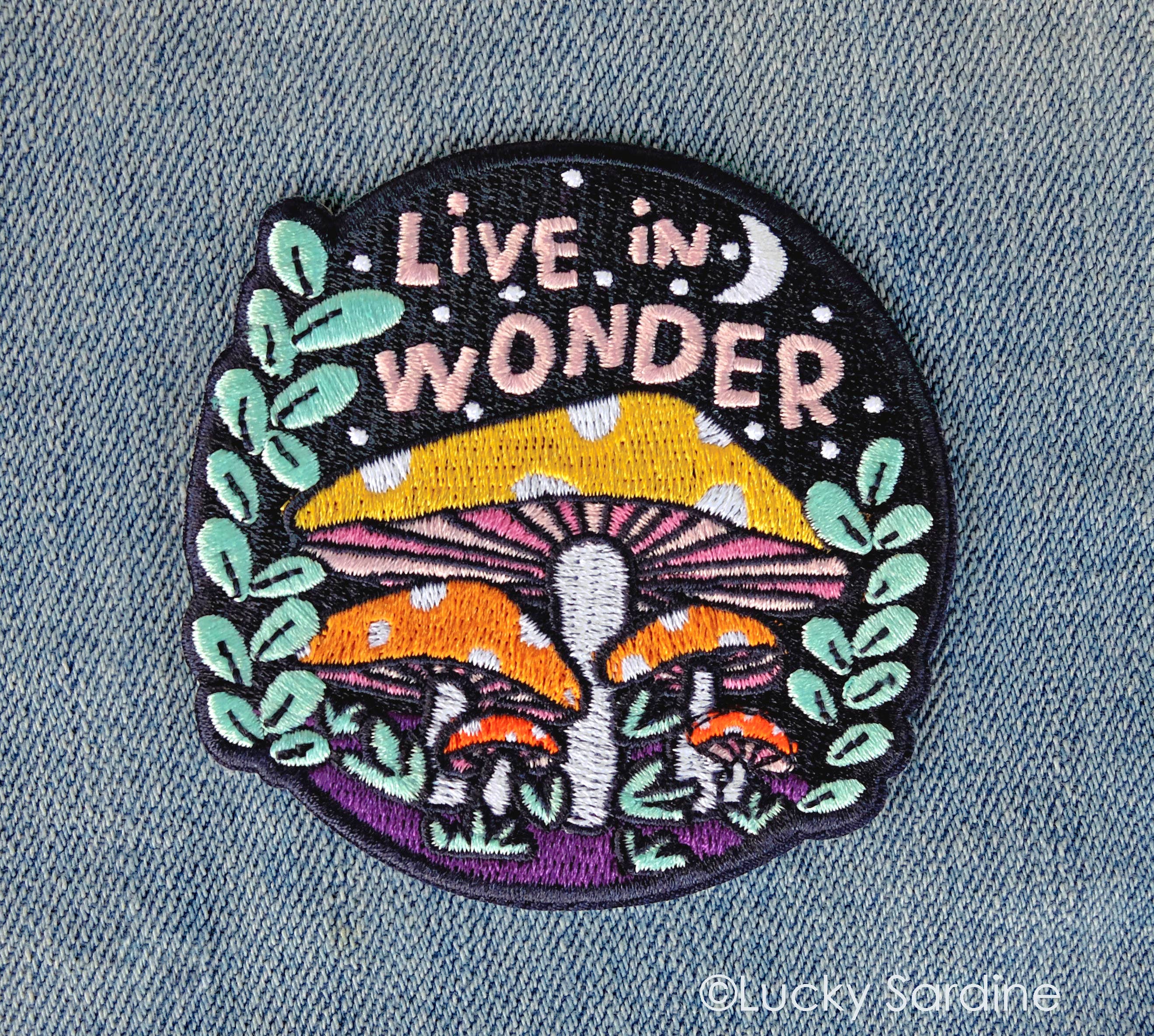 Live In Wonder, Magic Mushroom Embroidered Iron-On Patch
