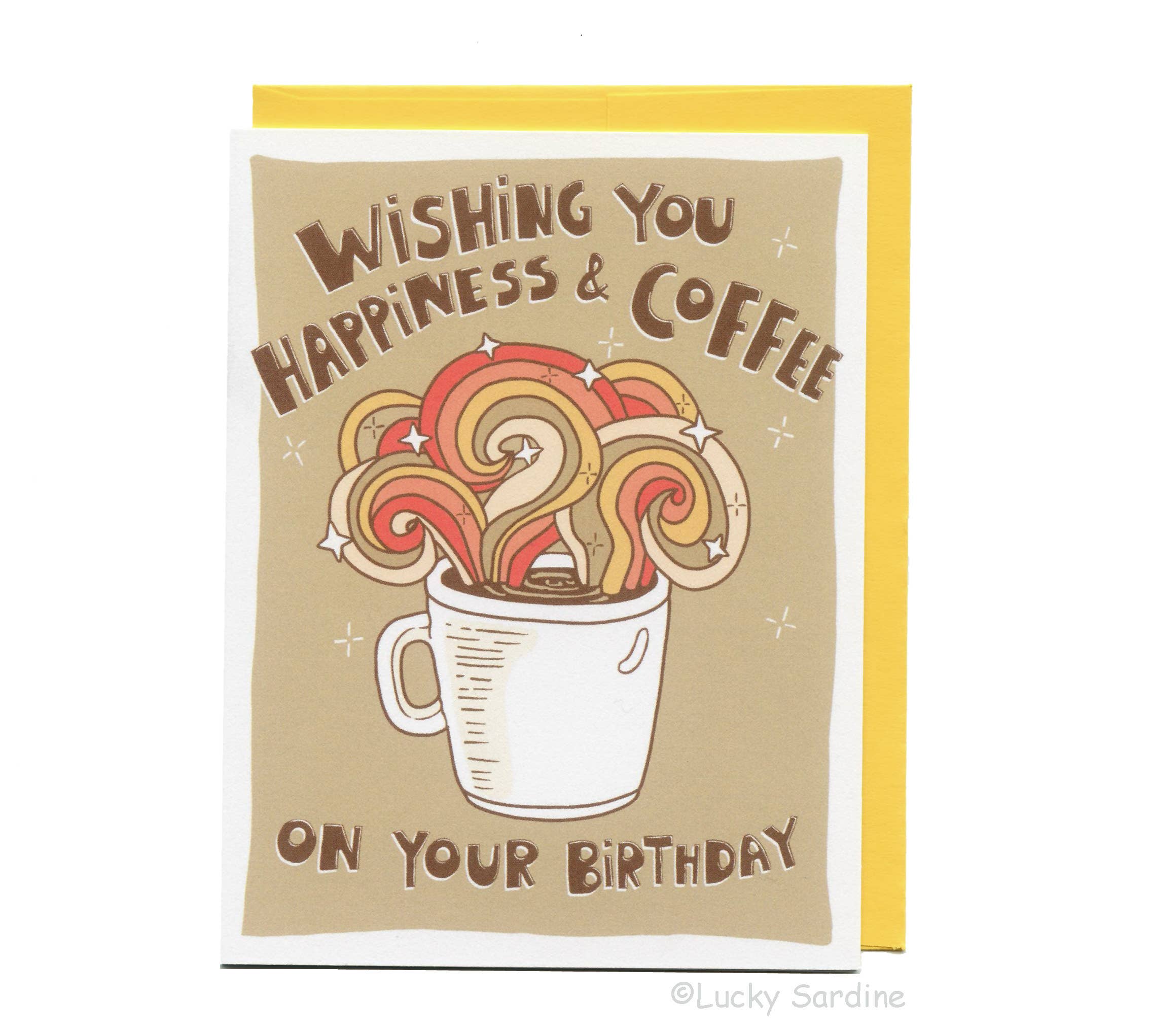Coffee & Happiness, Retro Rainbow 70s & 80s Birthday Card
