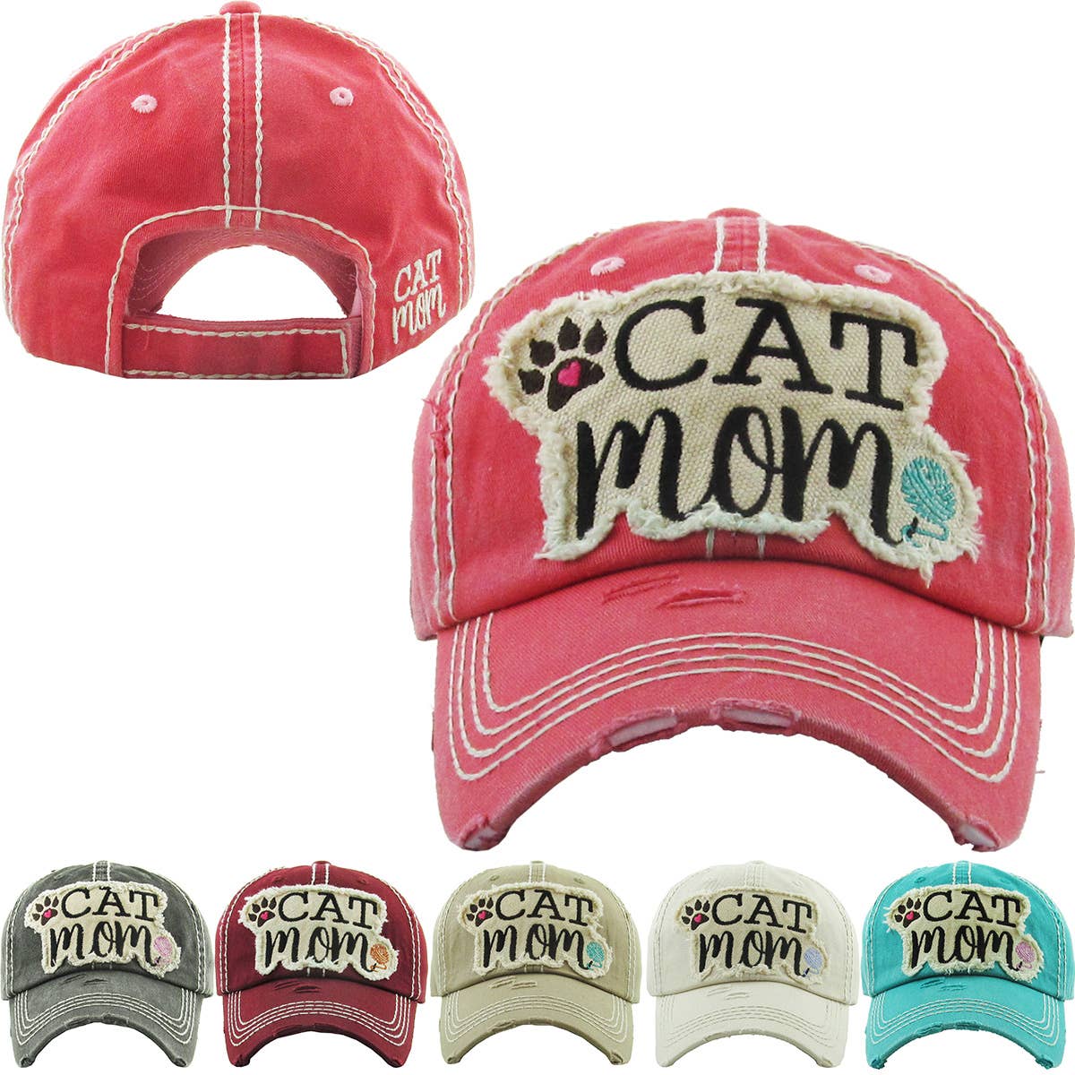CAT MOM Washed Vintage Ball Cap