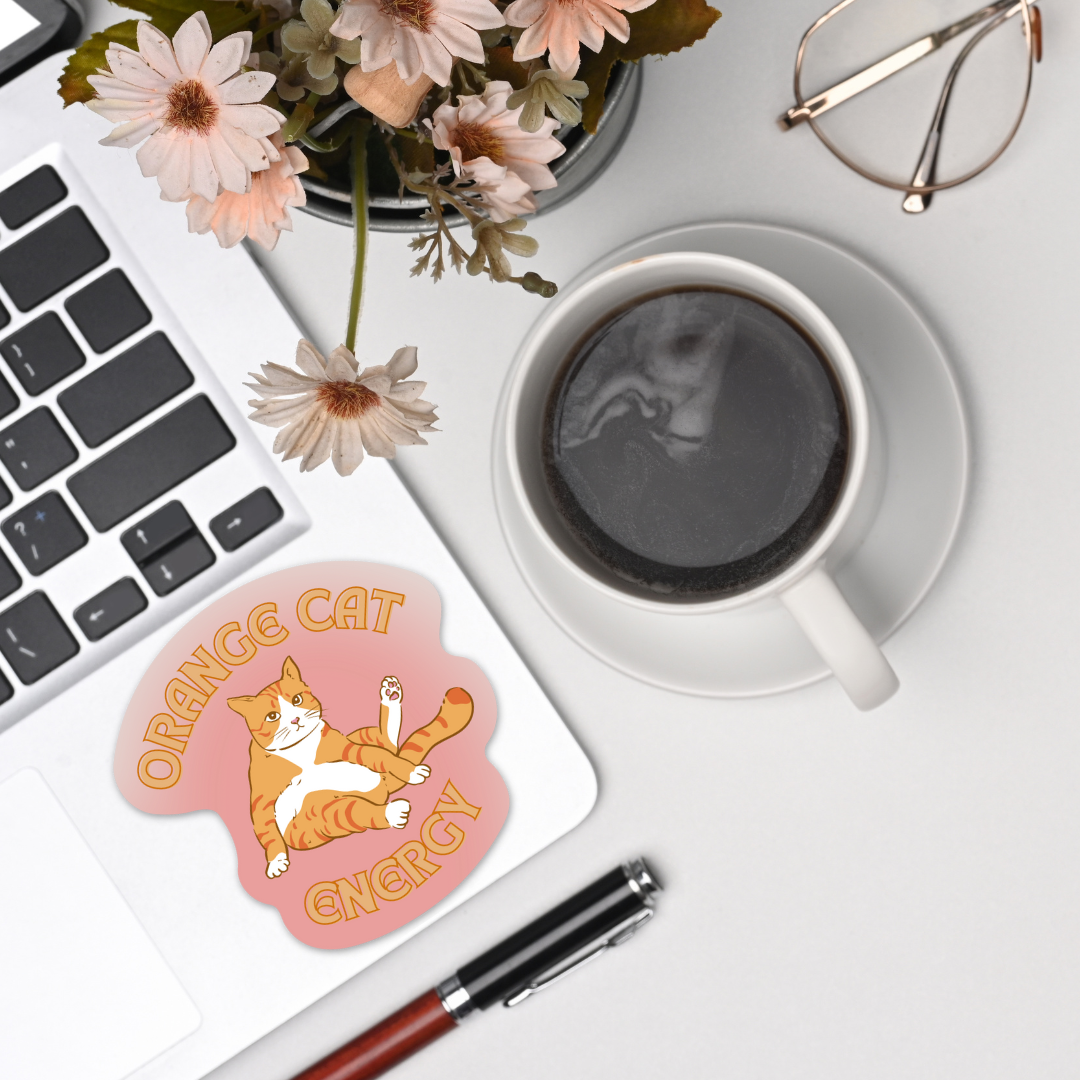 Orange Cat Energy Glossy Die Cut Vinyl Sticker