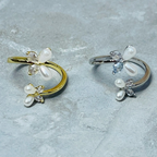 Flower and Butterfly Sparkling Gemstone Adjustable Ring Gift