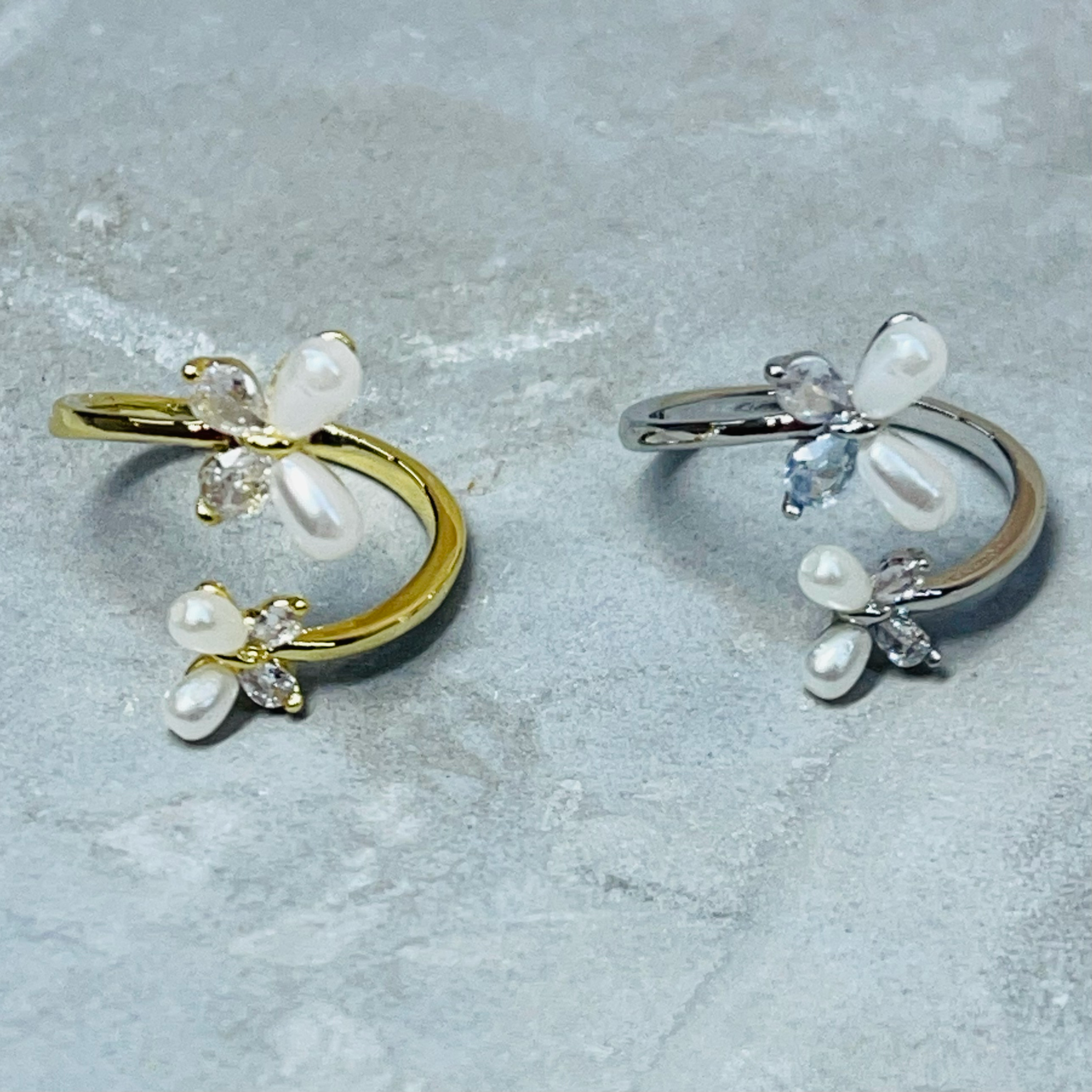 Flower and Butterfly Sparkling Gemstone Adjustable Ring Gift