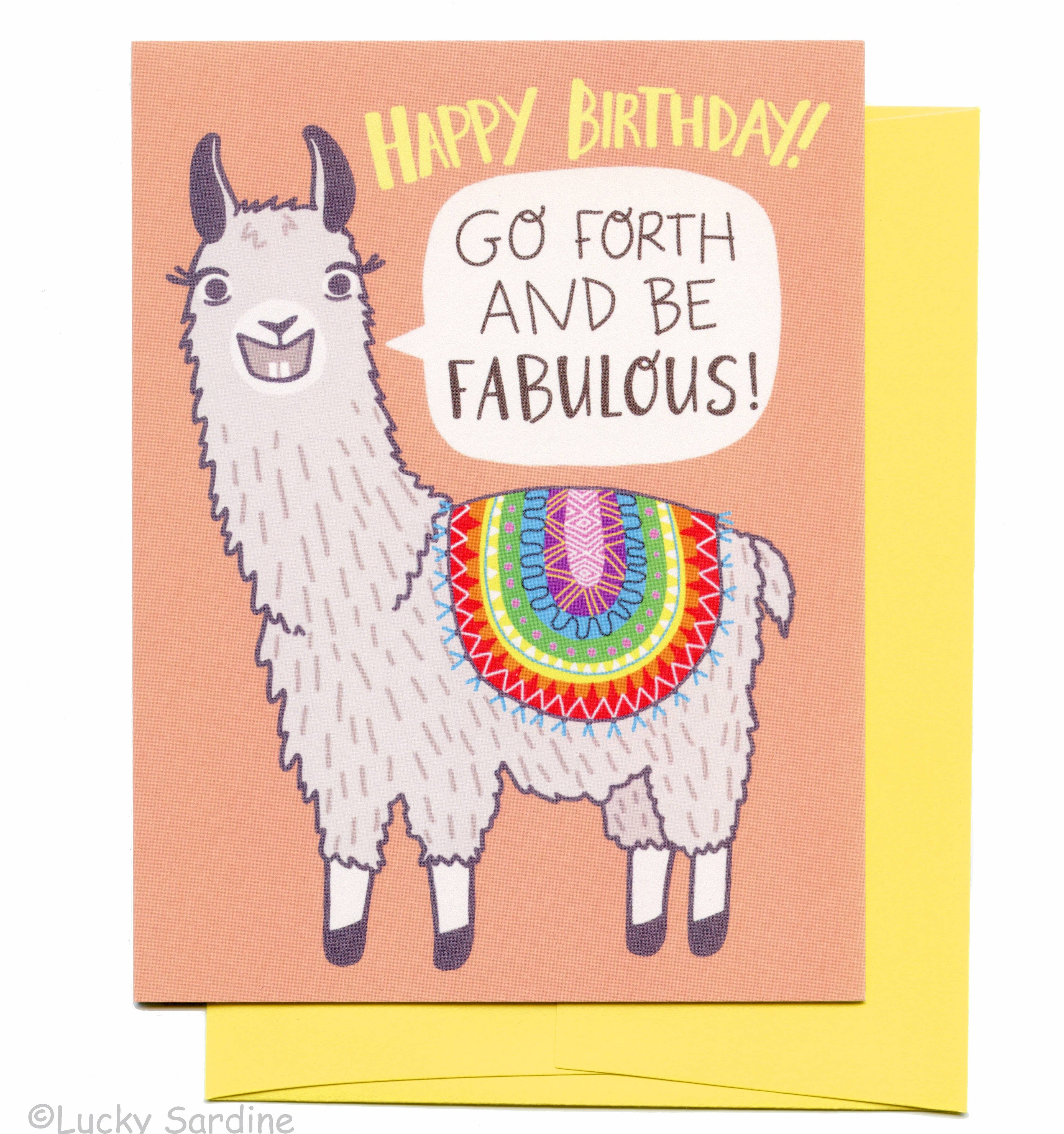 Go Forth & Be Fabulous Llama, Funny Birthday Card