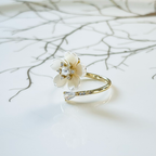 Elegant Flower Sparkling Gemstone Adjustable Ring, Charming