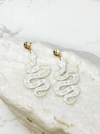 Gold & Leather Snake Drop Dangle Earrings