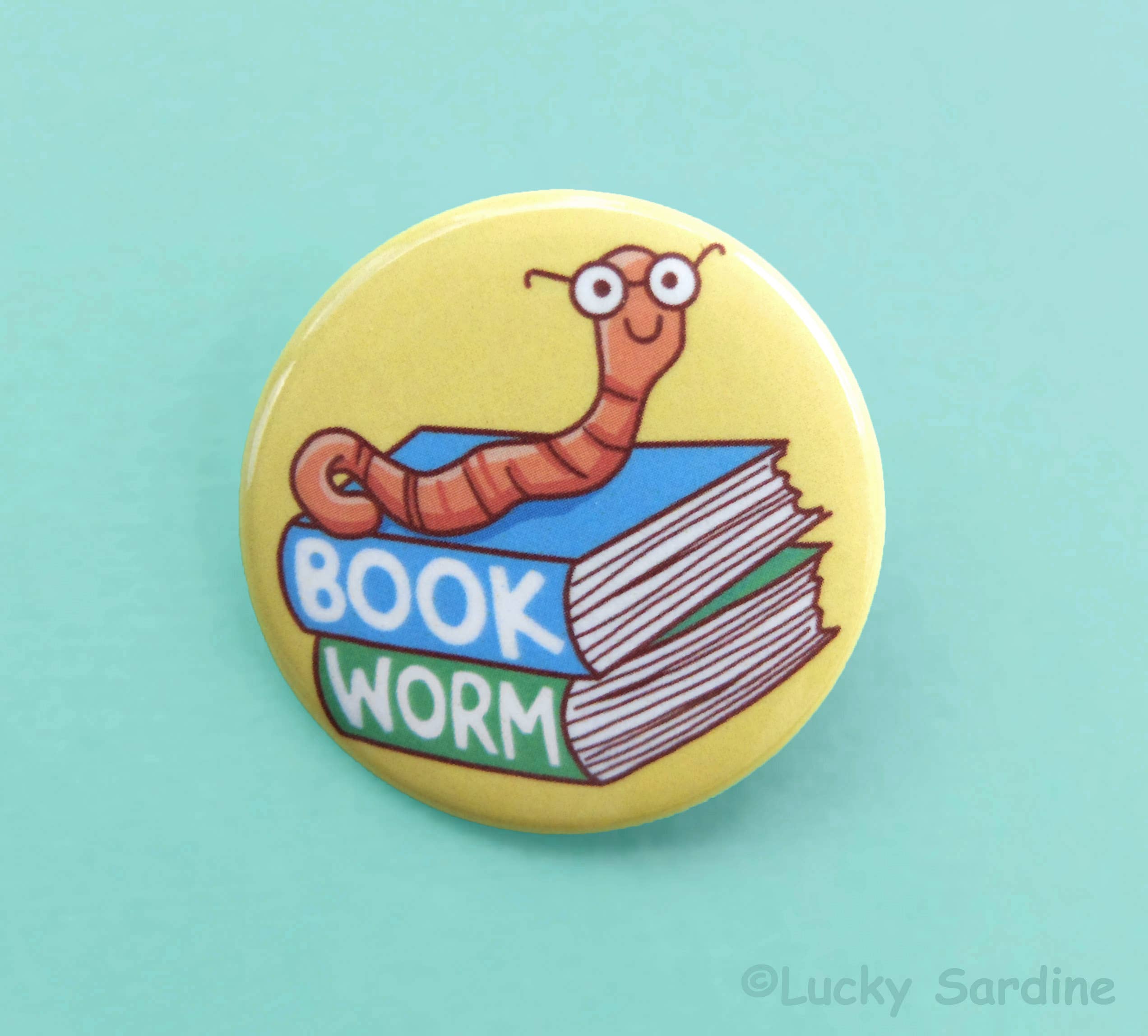 Book Worm, Book Lover Pinback Button Pin