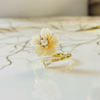 Elegant Flower Sparkling Gemstone Adjustable Ring, Charming