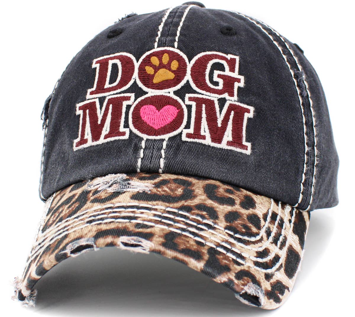 Dog Mom Leopard Washed Vintage Ballcap