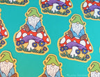 Gnome & Mushroom, Garden Toadstool & Flower Vinyl Sticker