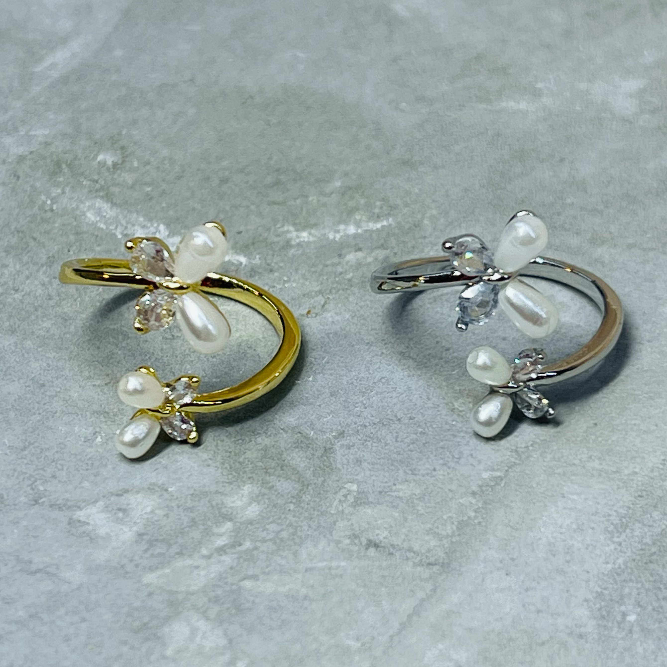 Flower and Butterfly Sparkling Gemstone Adjustable Ring Gift