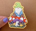 Gnome & Mushroom, Garden Toadstool & Flower Vinyl Sticker