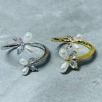 Flower and Butterfly Sparkling Gemstone Adjustable Ring Gift