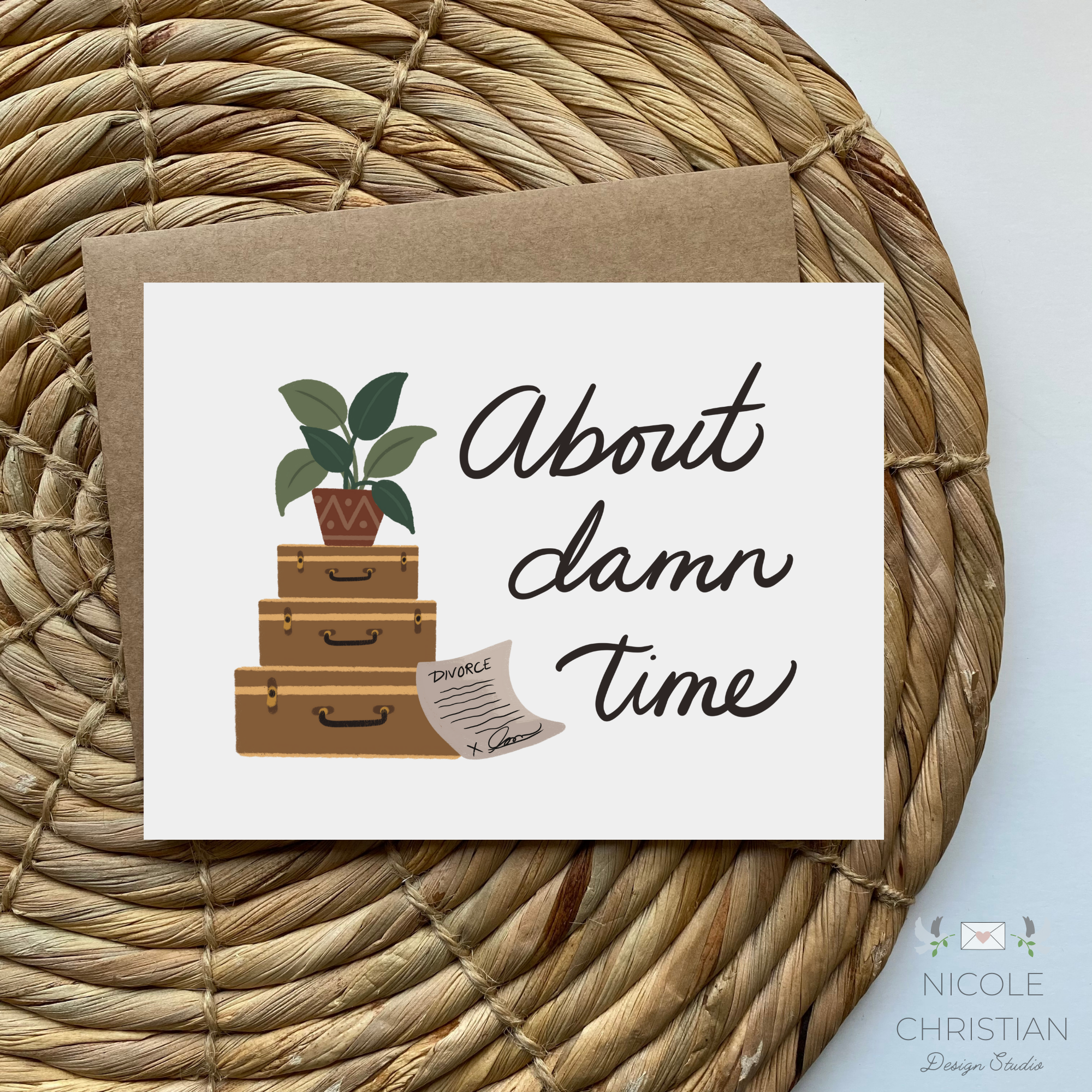 "About damn time" divorce greeting card image 0