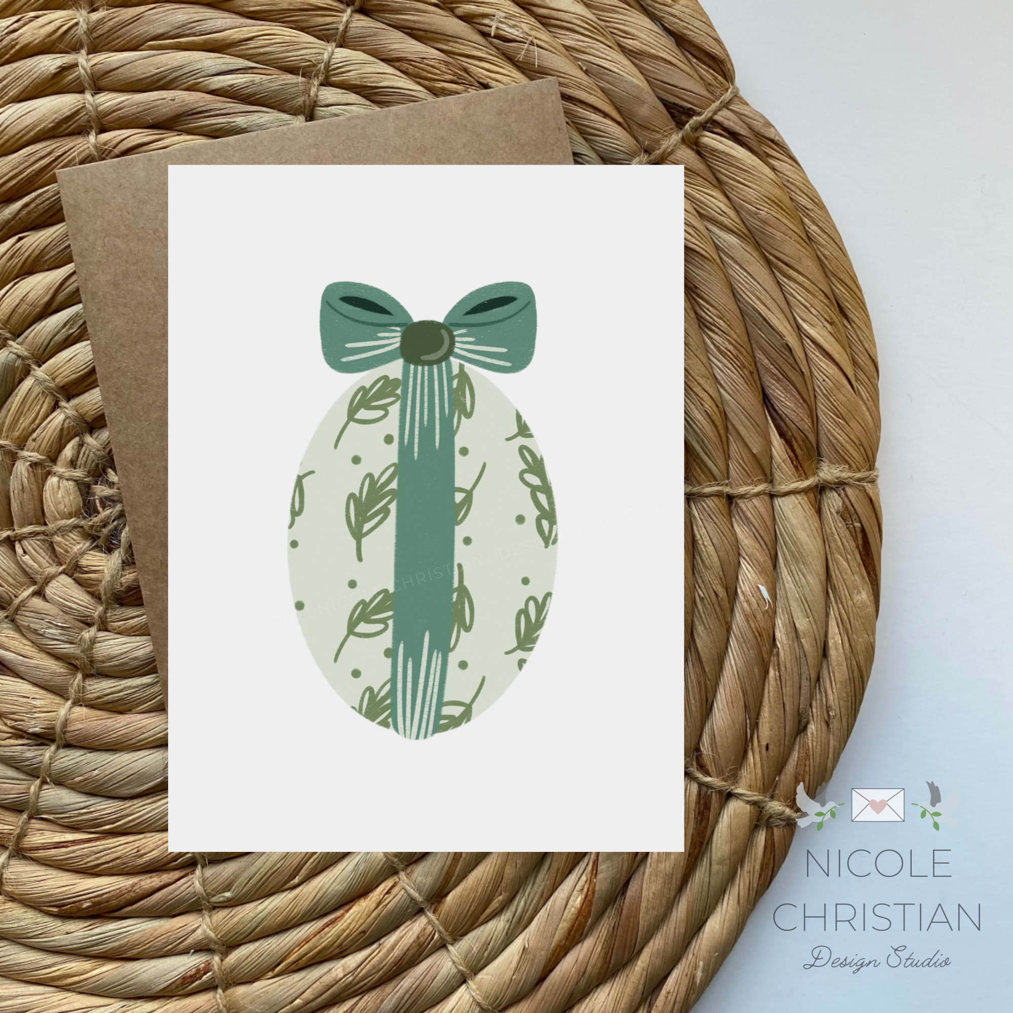 Easter egg with bow card -  Greeting card image 1