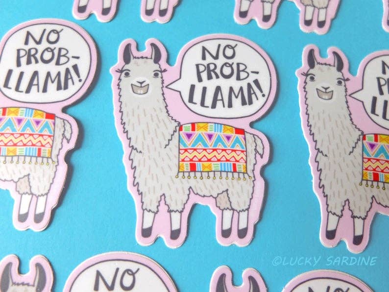 No Prob-Llama, Funny Aztec Alpaca, Pink Vinyl Sticker