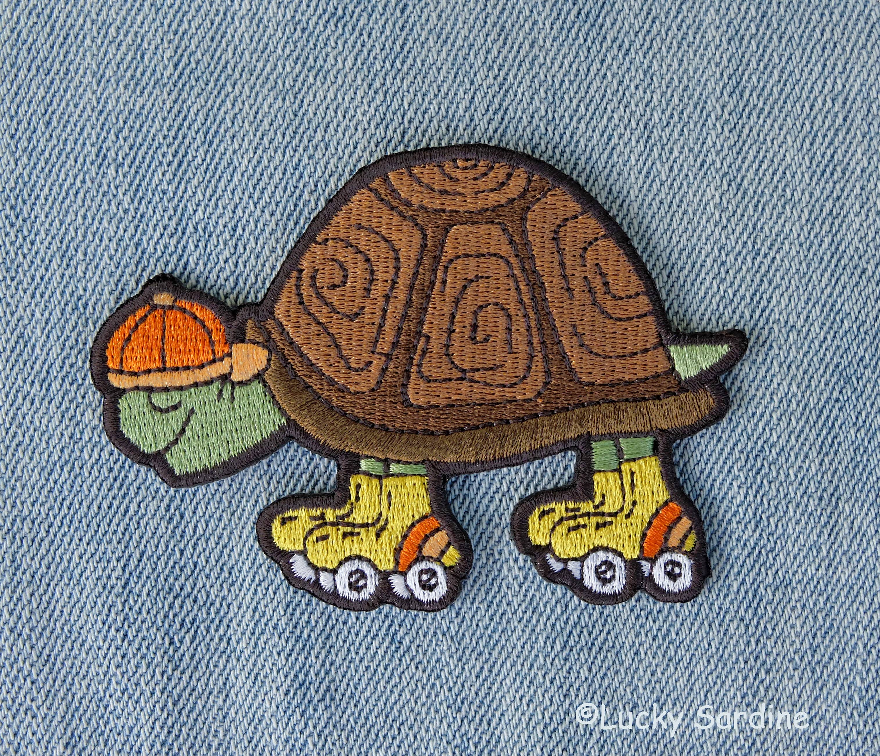 Tortoise Skate, Slow Roll Turtle, Embroidered Iron-On Patch