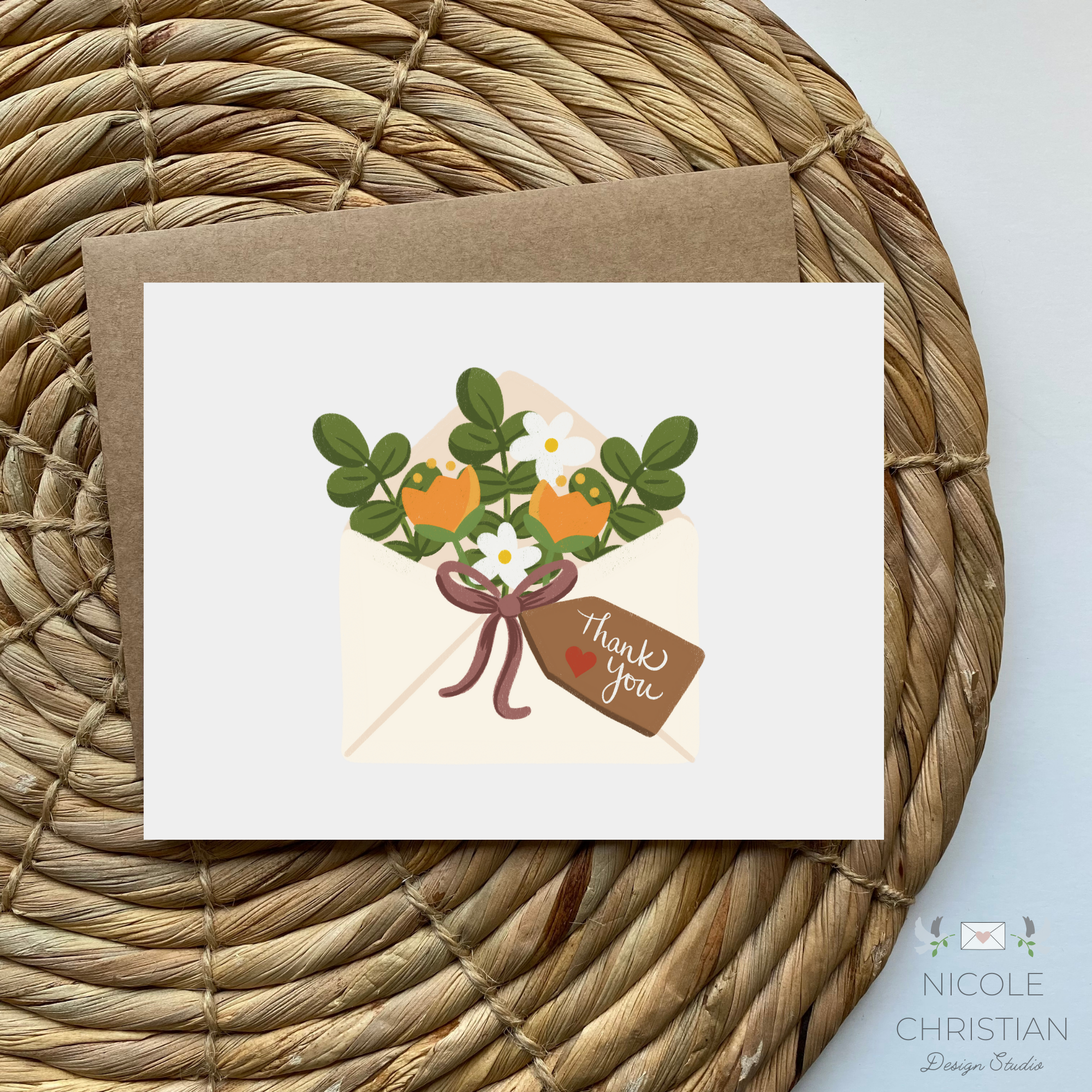Thank you - envelope design with flowers greeting card image 0