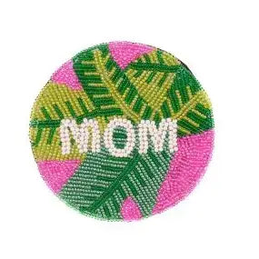 'Mom' Preppy Palm Seed Bead Coaster