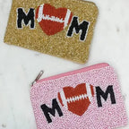 Football Heart 'Mom' Beaded Zip Pouch