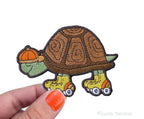 Tortoise Skate, Slow Roll Turtle, Embroidered Iron-On Patch
