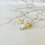 Elegant Flower Sparkling Gemstone Adjustable Ring, Charming