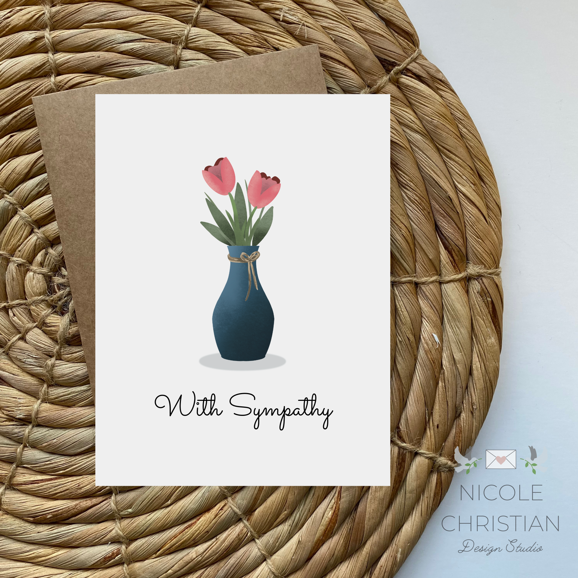 "With Sympathy" Blue Vase Greeting Card image 0