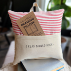 Reading Pillow- I Read Banned Books, Red Ticking Stripe
