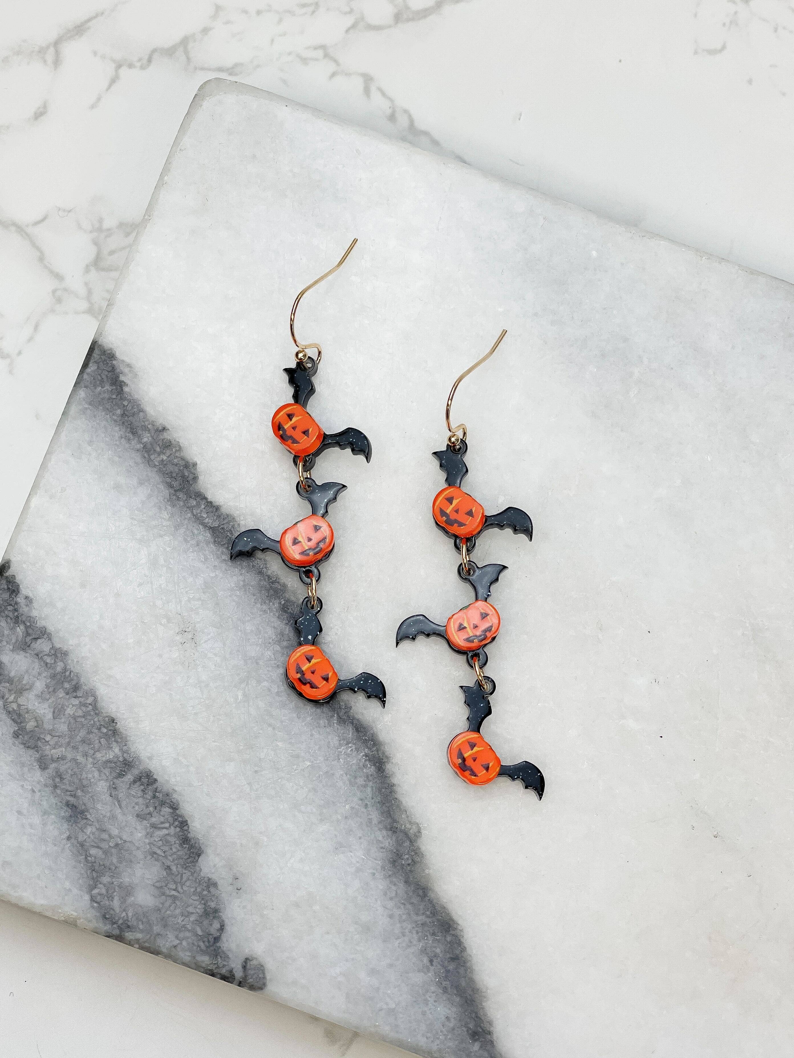 Pumpkin Bat Acrylic Dangle Earrings