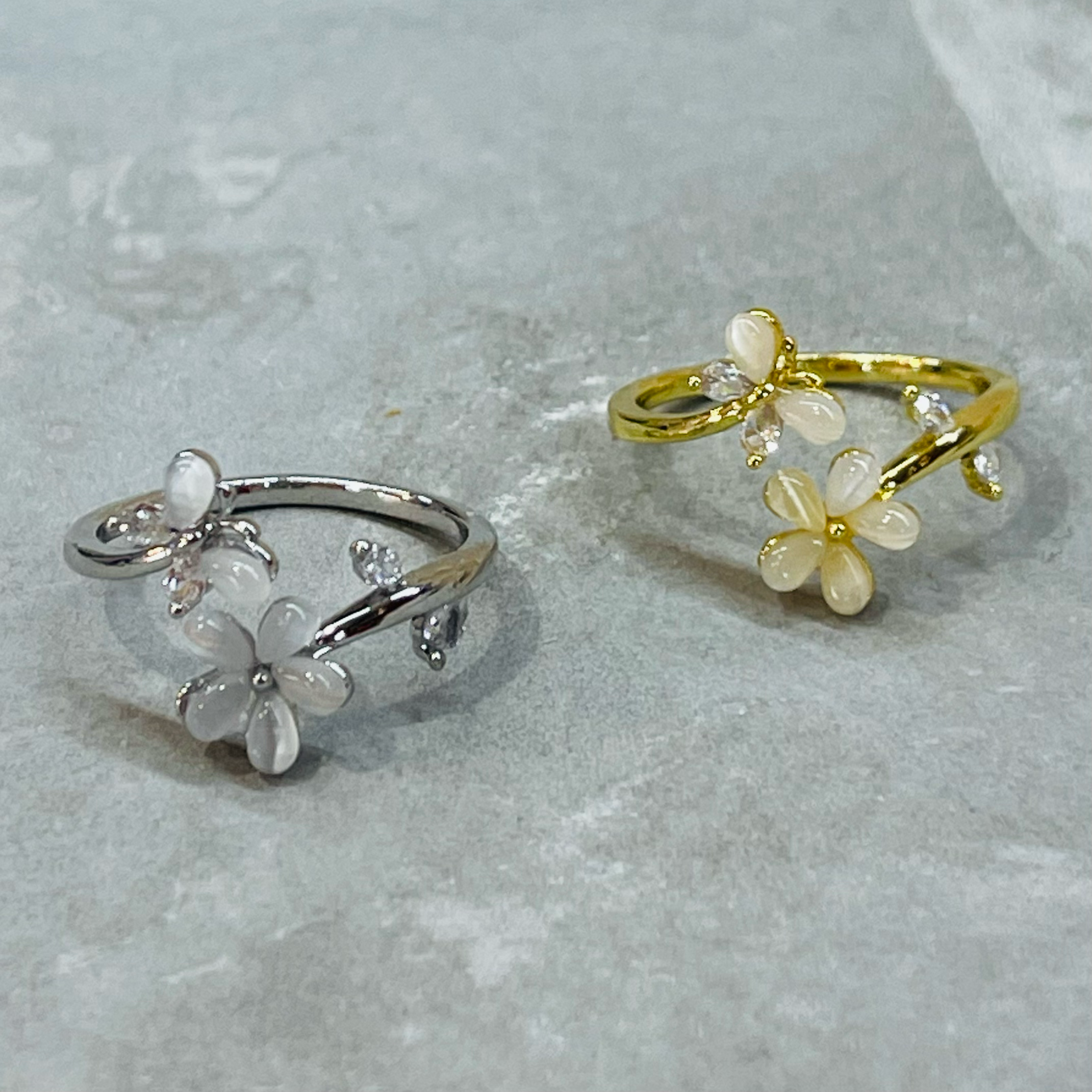 Flower and Butterfly Sparkling Gemstone Adjustable Ring Gift