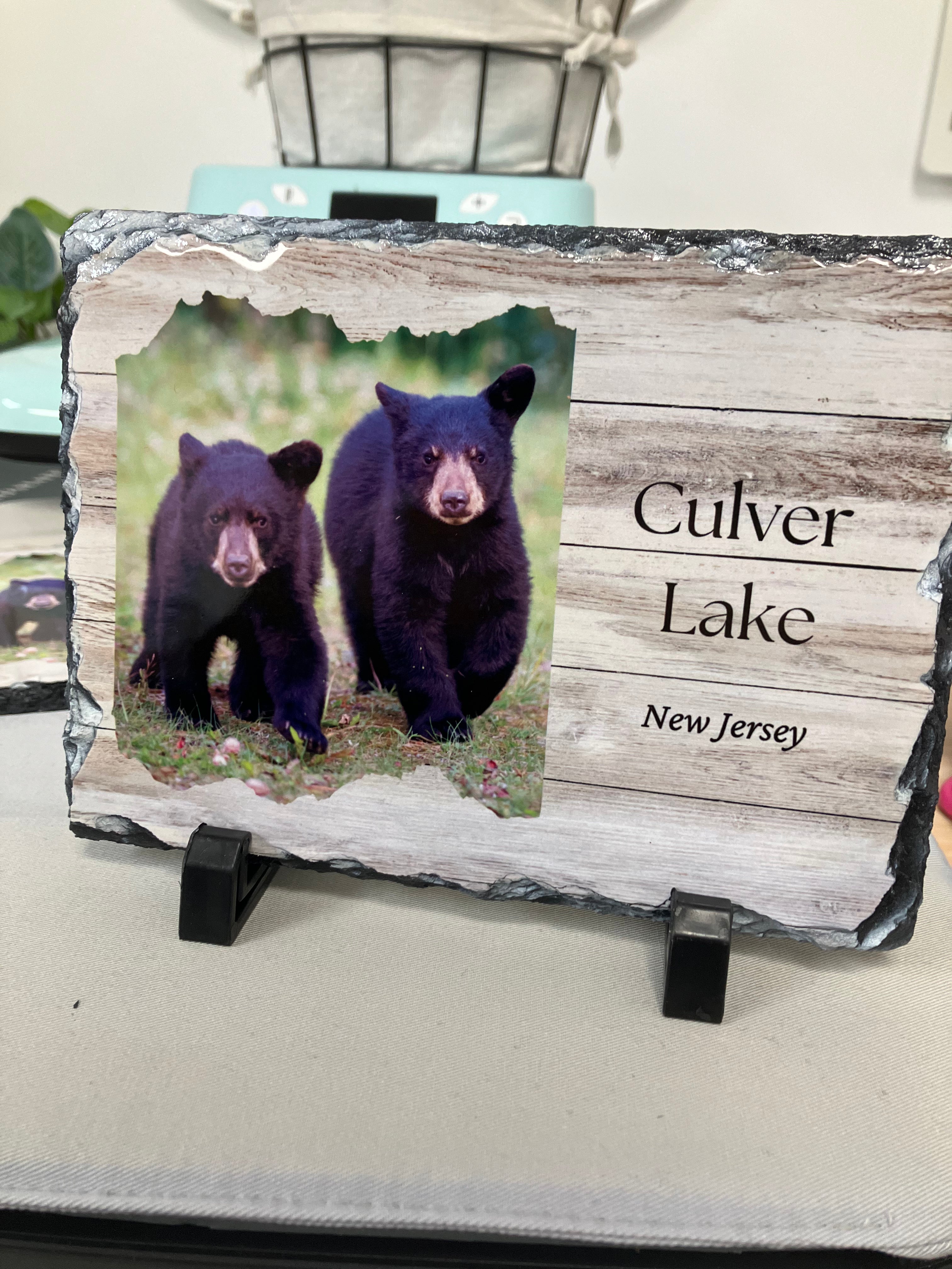 Baby Black Bear - Personalized Lake/Town Photo Slate