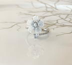 Elegant Flower Sparkling Gemstone Adjustable Ring, Charming