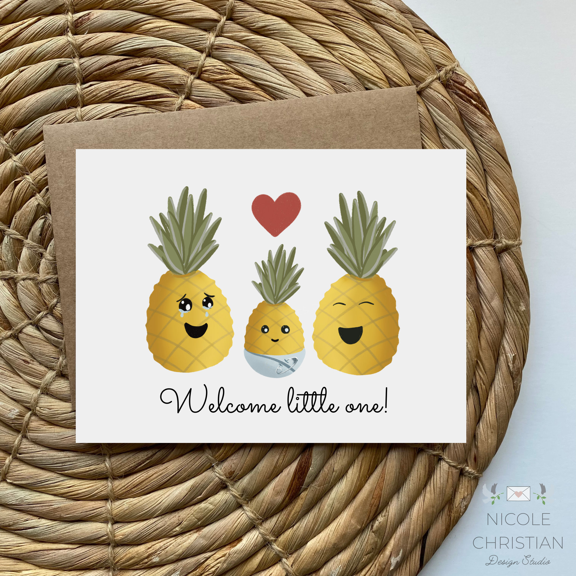 "Welcome Little One" New baby Pineapple Greeting Card image 0