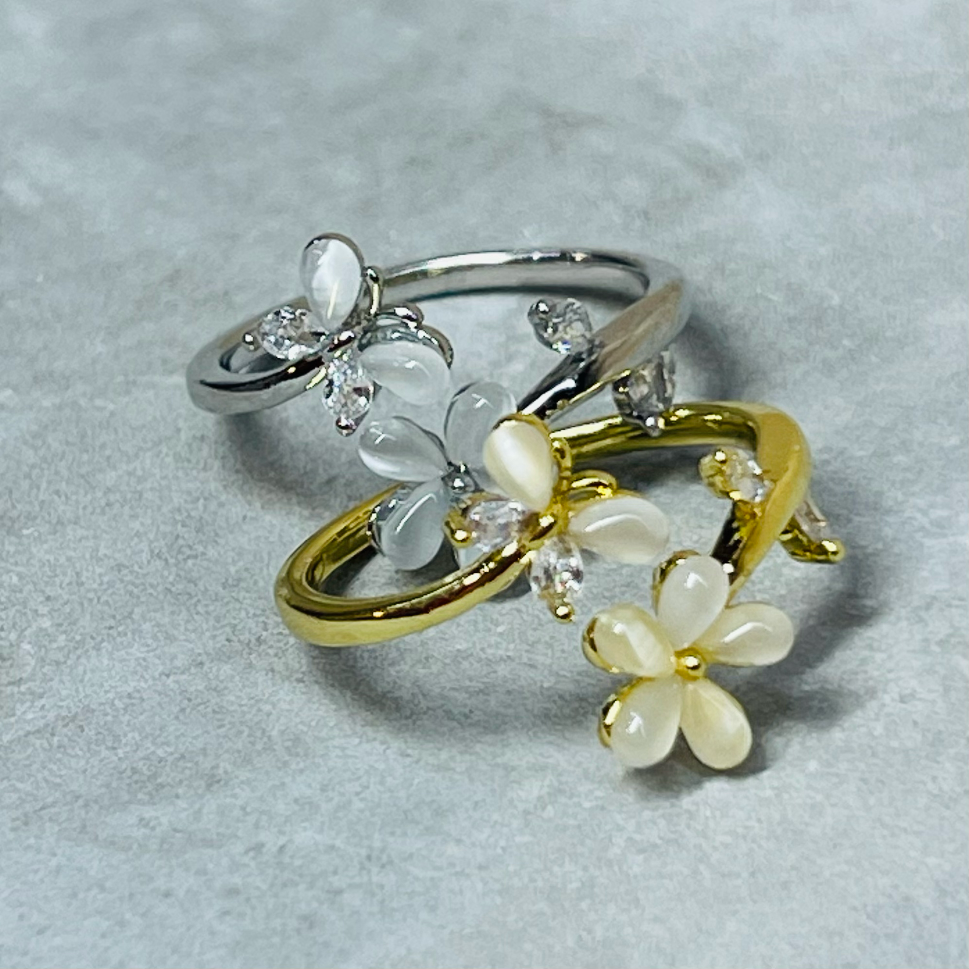 Flower and Butterfly Sparkling Gemstone Adjustable Ring Gift