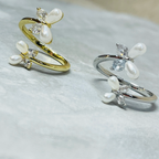 Flower and Butterfly Sparkling Gemstone Adjustable Ring Gift