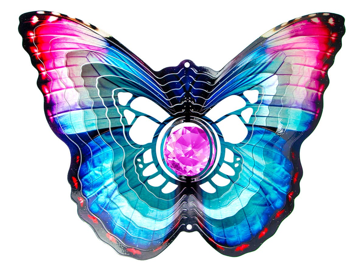 Crystal Pink Butterfly - Large Wind Spinner